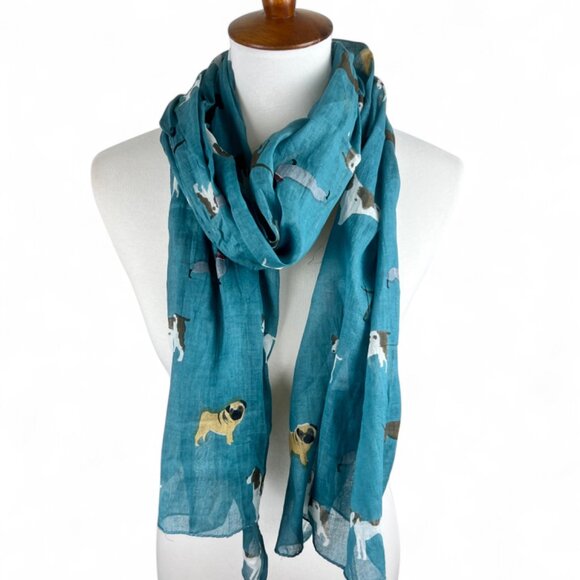 Joy Susan Teal Dog Print Scarf – 100% Cotton, 1000% Cute - Summer Fun - Picture 1 of 8